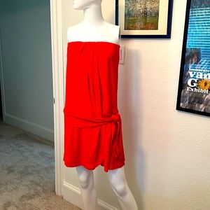 HauteHippie medium bright red/orange strapless easy classic mini dress